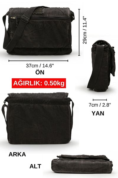 DARK COTTON 8128 Shabby Canvas Shoulder Postman Dark Brown 15.6" Laptop School Travel Daily Vintage Cotton Bag