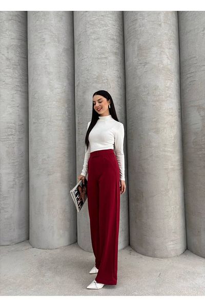 Melike Bakar Boutique High Waist Velcro Smoked Pipe Leg Full Length Lycra Comfortable Fit Plazzo Fabric Trousers
