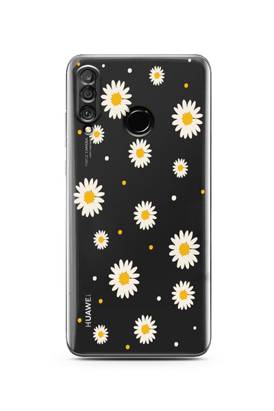 moonset Huawei P30 Lite Uyumlu Papatya Tasarımlı Baskılı Şeffaf Telefon Kılıfı