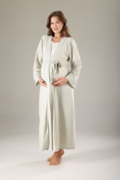 Lohussa Water Green Jacquard Textured Special Design Full Length 100% Cotton Summer Maternity Maternity Dressing Gown Nightgown Set