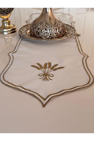 Mustgross Gold Başak Black Velvet Embroidered Runner 32*130 cm 1 Piece