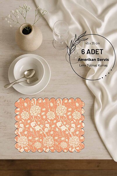 Pilloveland Lazer Kesim 6 Adet Amerikan Servis - Dikişsiz Süet Kumaş - 45 x 35 cm - Salmon