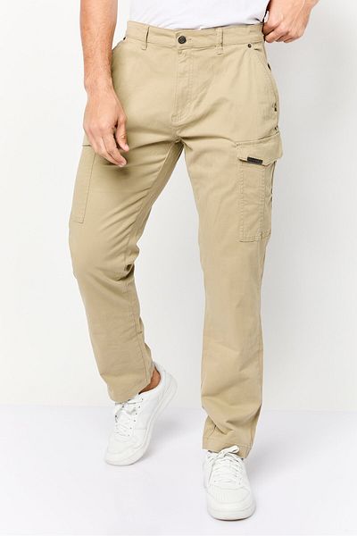 883 Police Men Slim Fit Plain Cargo Pants, Beige