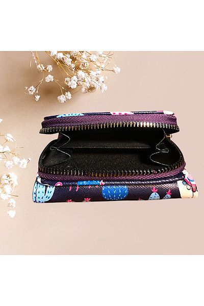 patriko tekstil Girl's Lama Printed Multi-Section Card Holder Coin & Paper Money Wallet