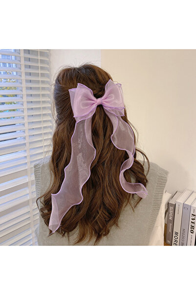 MutluBiDünya Organze Sarkıt Uzun Kuyruklu Fiyonklu Metal Klipsli Toka