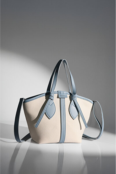 Rimense Kadın Mavi Keten Astarlı Fermuarlı El ve Omuz Çantası