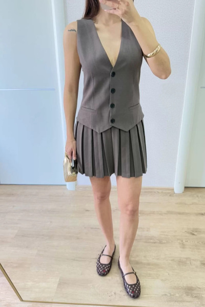 İndigo Park Yelekli Mini Elbise- Bordo