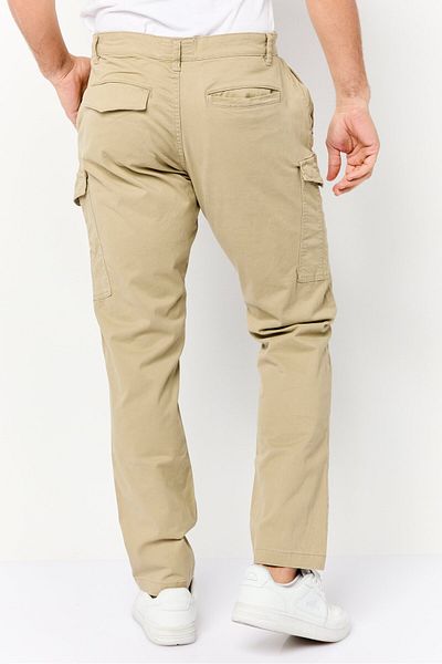 883 Police Men Slim Fit Plain Cargo Pants, Beige