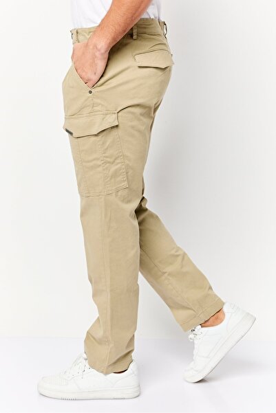 883 Police Men Slim Fit Plain Cargo Pants, Beige