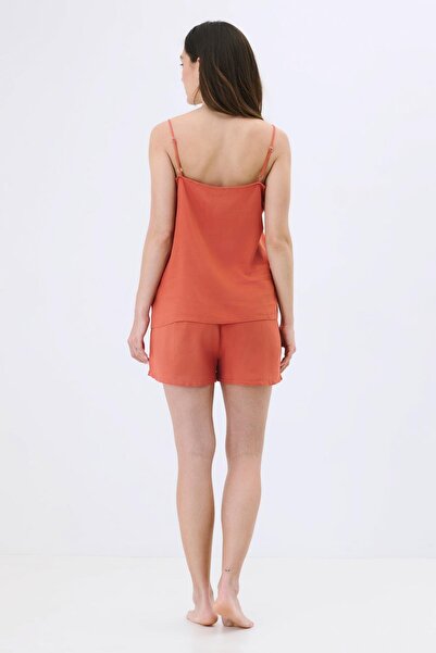 C&City Viscose Pajama Set with Rope Strap Shorts 9155 Cinnamon