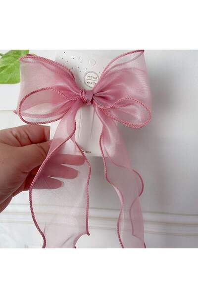 MutluBiDünya Organze Sarkıt Uzun Kuyruklu Fiyonklu Metal Klipsli Toka