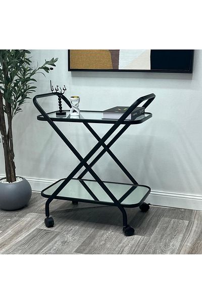 private house Matte black Taiwanese glass steel tea trolley