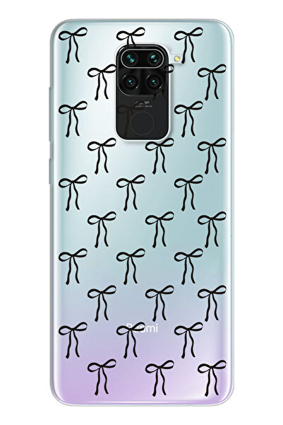 moonset Xiaomi Redmi Note 9 Uyumlu Siyah Fiyonk Tasarımlı Baskılı Şeffaf Tele...