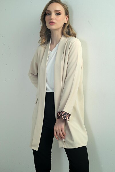 By Saygı Jachetă lungă din Lycra cu model leopard pentru femei