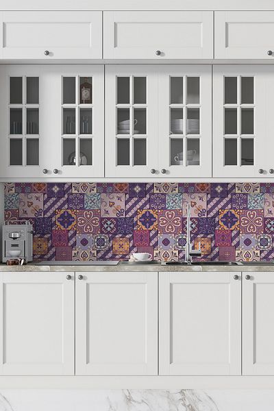 Pluswall Kitchen Countertop Foil, Tile Covering Foil, Portuguese Style Tile Pattern |   60X120Cm