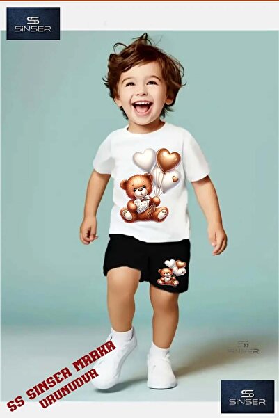 SS SİNSER Tricou cu gât rotund cu imprimeu special pentru copii „BEAR HEARTS ...