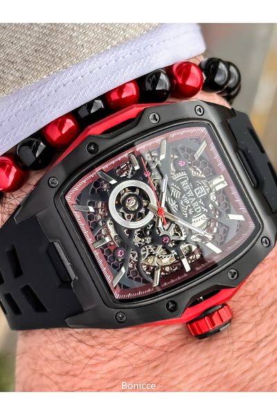 Reward Red Black Silicone Band,Steel Case,Automatic (No Battery), 5 Atm,Vip Men's Wristwatch Bracelet