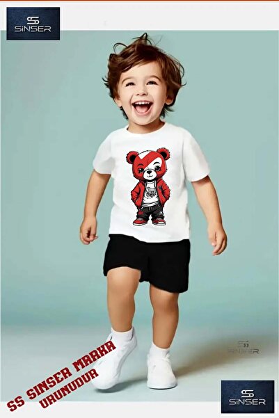 SS SİNSER Παιδικό "BEAR FACE COAT RED" Μπλουζάκι με ιδιαίτερη στάμπα και λαιμ...