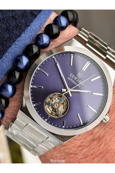 Reward Silver Navy Steel Cord,Steel Case,Automatic (Without Battery),5 Atm,Vip Men Wristwatch with Bracelet Gift