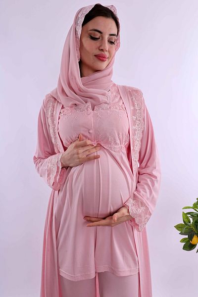 ByLohusa Effortt Pink Hijab Long Dress Maternity Maternity Pajama Set Byl2T24072