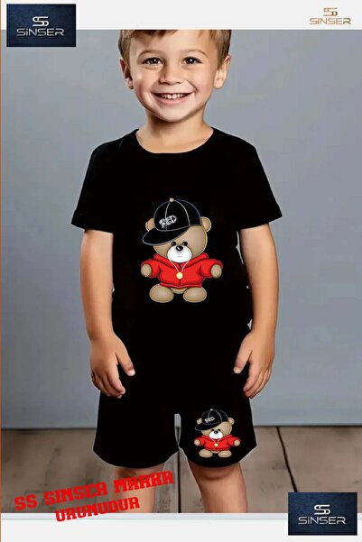 SS SİNSER Παιδικό μπλουζάκι με ιδιαίτερη στάμπα "CUTE BEAR RED HAT" - Σετ σορτς