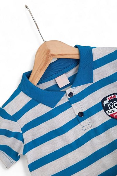 VOY KİDS Set de top și pantaloni scurți pentru băieți, cu guler polo cu dungi casual