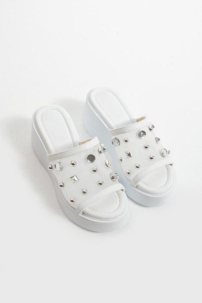 SEEM & BE Darcy Accessory Tulle Platform Wedge Heel Women's White Slippers