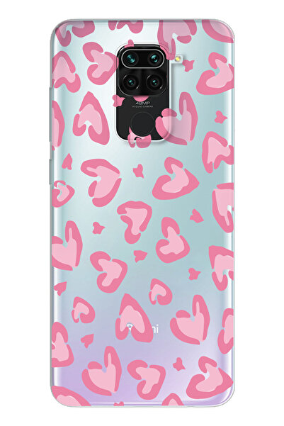 moonset Xiaomi Redmi Note 9 Uyumlu Leopar Kalpler Tasarımlı Baskılı Şeffaf Te...