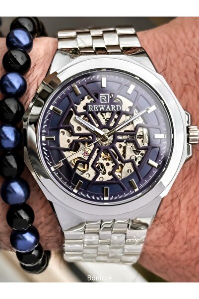 Reward Silver Steel Cord, Auto (Without Battery), 5 Atm, Vip Men Wrist Watch Bracelet with Gift