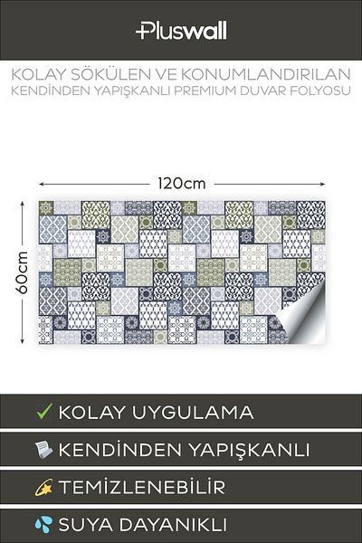 Pluswall Kitchen Countertop Foil, Tile Covering Foil, Japanese Style Tile Pattern |   60X120Cm