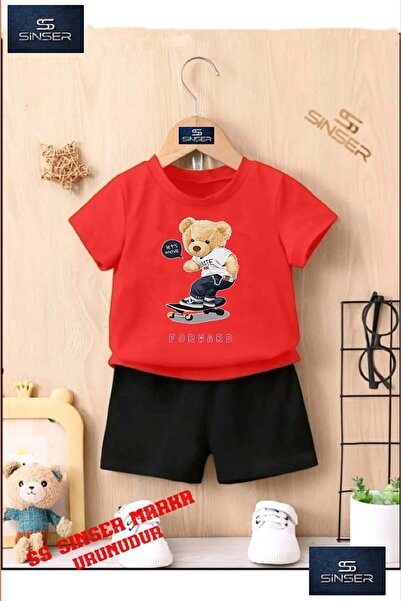 SS SİNSER تي شيرت برقبة دائرية مطبوع حسب الطلب للأطفال - طقم شورت