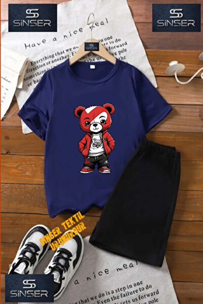 SS SİNSER Детска тениска с качулка и къси панталони „BEAR FACE JACKET RED” съ...