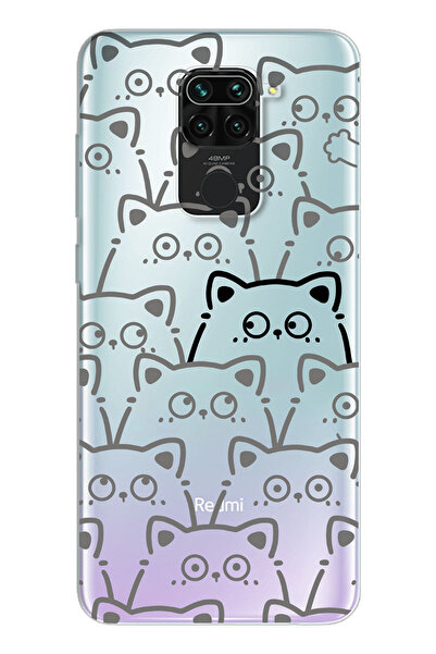 moonset Xiaomi Redmi Note 9 Uyumlu Sevimli Kediler Tasarımlı Baskılı Şeffaf T...