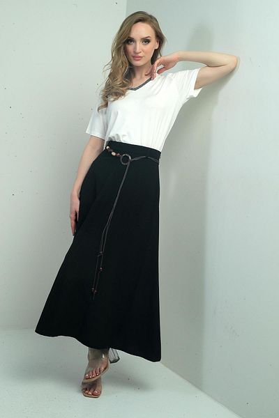 By Saygı Fusta lungă casual pentru femei, cu accesorii pentru talie, cu efect de in