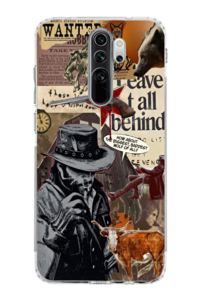 moonset Xiaomi Redmi Note 8 Pro Uyumlu Kovboy Tasarımlı Baskılı Şeffaf Telefo...