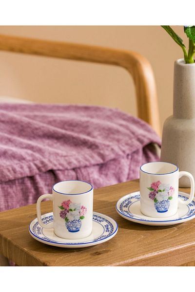 LC Waikiki Lcw Home Blue Floral Printed 2-Person Porcelain Coffee Cup Set
