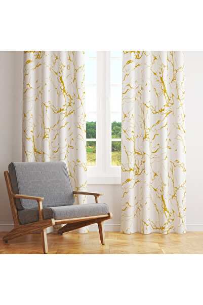 LadiesHome Κουρτίνα με εφέ λευκού και χρυσού μάρμαρου – Αισθητική & Μοντέρνα Ατμόσφαιρα 140x260 εκ. Μονόφυλλο