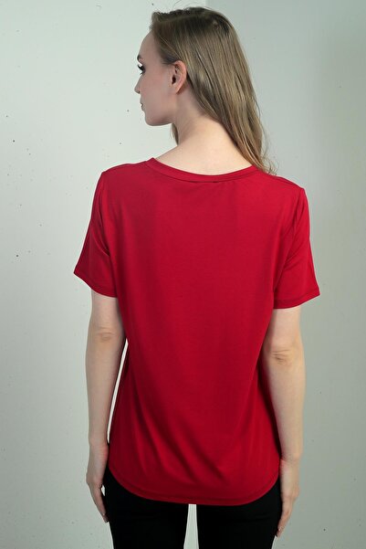 By Saygı Women's Glittery V-Neck Short Sleeve Blouse