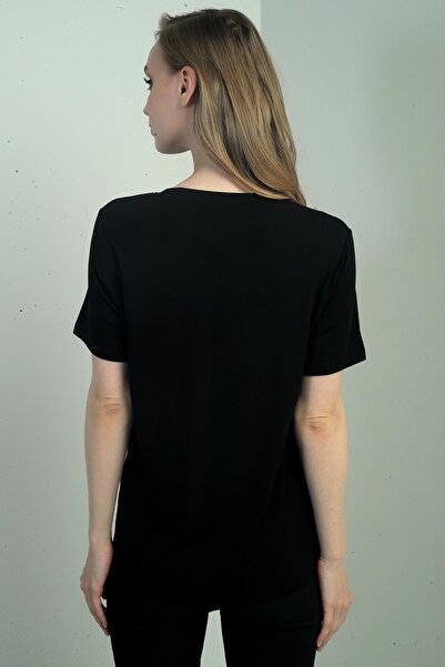 By Saygı Bluză de damă cu guler argintiu cu decolteu în V cu mânecă scurtă