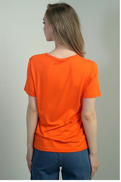 By Saygı Women's V-Neck Slit Short Sleeve Blouse