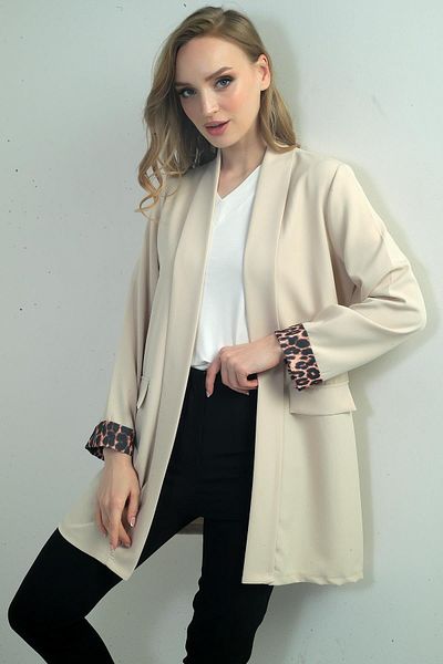 By Saygı Jachetă lungă din Lycra cu model leopard pentru femei