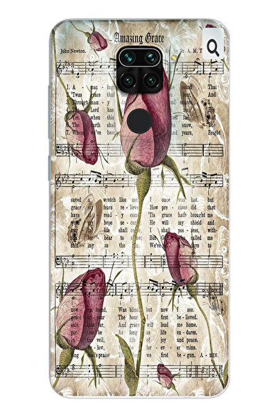 moonset Xiaomi Redmi Note 9 Uyumlu Çiçek ve Notalar Tasarımlı Baskılı Şeffaf ...