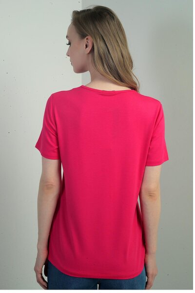 By Saygı Women's V-Neck Slit Short Sleeve Blouse