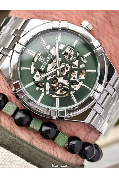 Reward Silver Steel Cord, Auto (Without Battery), 5 Atm, Vip Men Wrist Watch Bracelet with Gift