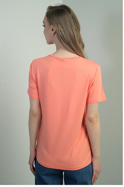 By Saygı Women's V-Neck Slit Short Sleeve Blouse