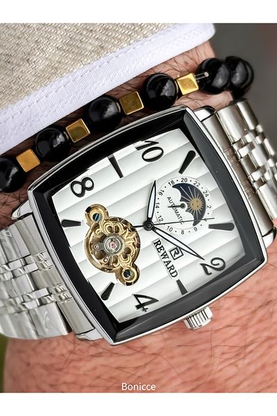 Reward White Silver Steel Cord,Steel Case,Automatic (No Battery),5 Atm,Vip Men's Wristwatch Bracelet Gift
