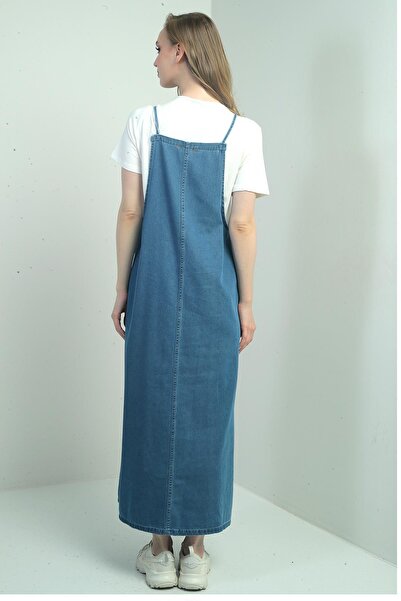 By Saygı Gilet de blugi lungi cu bretele subțiri pentru femei