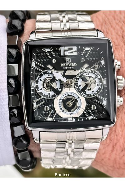 Reward Silver Black Steel Cord, Functions Active, 5 Atm,Vip Men Wrist Watch Bracelet Gift