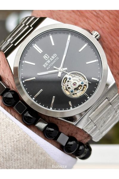 Reward Silver Navy Steel Cord,Steel Case,Automatic (Without Battery),5 Atm,Vip Men Wristwatch with Bracelet Gift