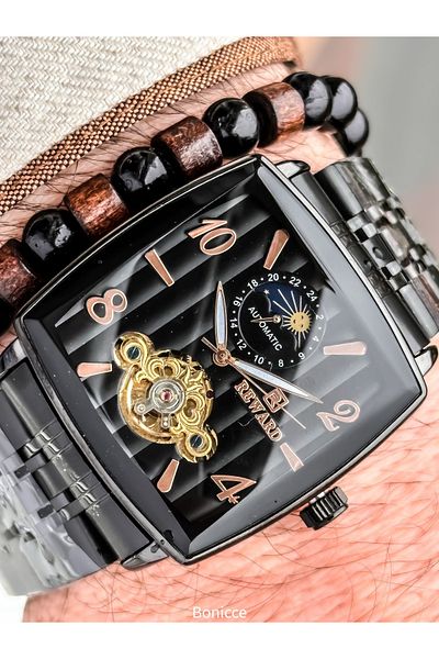 Reward Black Steel Cord,Steel Case,Automatic (Without Battery),5 Atm,Vip Men Wristwatch Bracelet Gift